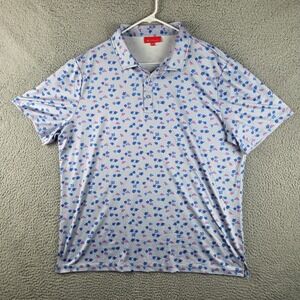 REDVANLY Polo Shirt Mens 2XL Blue Gray Geometric Floral Stretch Golf Top